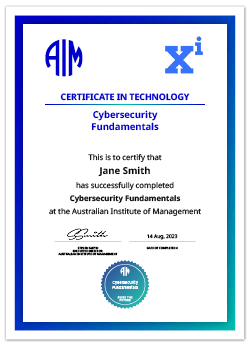 AIM Academy XI Digital Certificate Cybersecurity Fundamentals