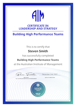 AIM Certificate Building High Performance Teams