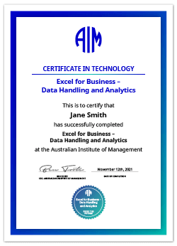 AIM Certificate Excel for Business – Data Handling and Analytics