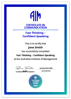AIM Digital Certificate Fast Thinking – Confident Speaking