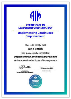 AIM Digital Certificate Implementing Continuous Improvement