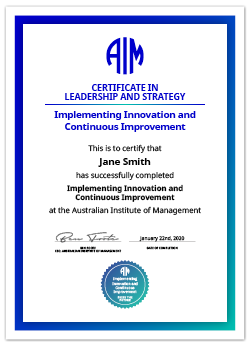 AIM Digital Certificate Implementing Innovation and Continuous Improvement