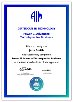 AIM Power BI Advanced Techniques for Business Digital Certificate