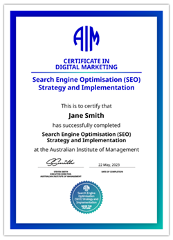 AIM Search Engine Optimisation (SEO) Strategy and Implementation Digital Certificate