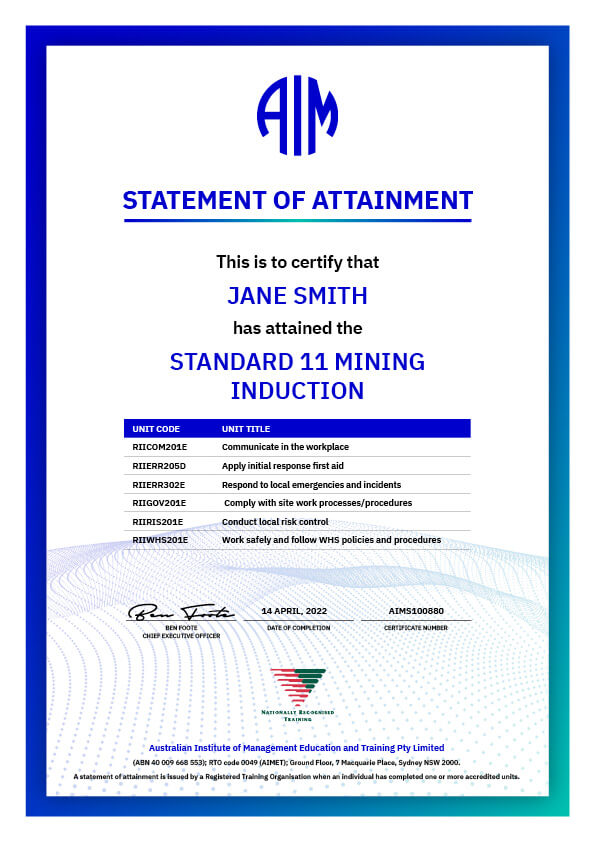 AIM Standard 11 Mining Induction Course