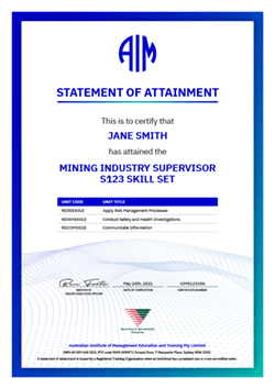 AIM Mining Industry Supervisor S123 Certificate