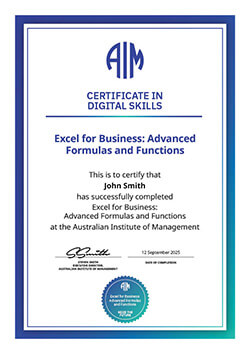 AIM Digital Certificate - Excel for Business: Advanced Fomulas and Functions