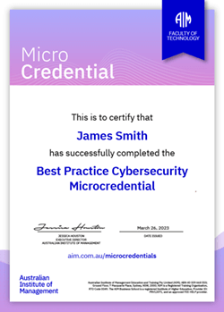 AIM Digital Certificate - Microcredential in Best Practice Cybersecurity