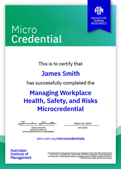 AIM Digital Certificate - Microcredential in Managing Workplace Health, Safety, and Risks
