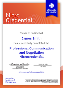 AIM Digital Certificate - Microcredential in Professional Communication and Negotiation
