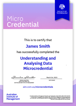 AIM Digital Certificate - Microcredential in Understanding and Analysing Data