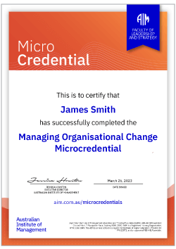 AIM Microcredential in Managing Organisational Change Digital Certificate