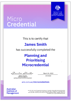 AIM Microcredential Planning and Prioritising Digital Certificate